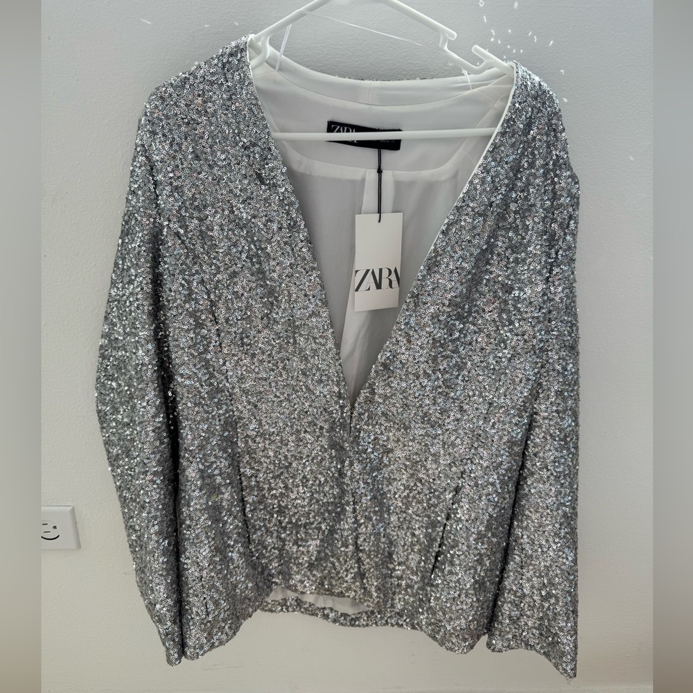 Zara Sparkling Silver Sequin Top